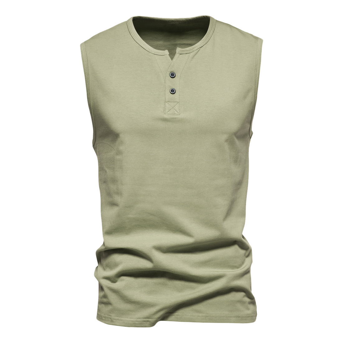 Men's Summer Sleeveless Henley Neck Tank Top Base Shirt