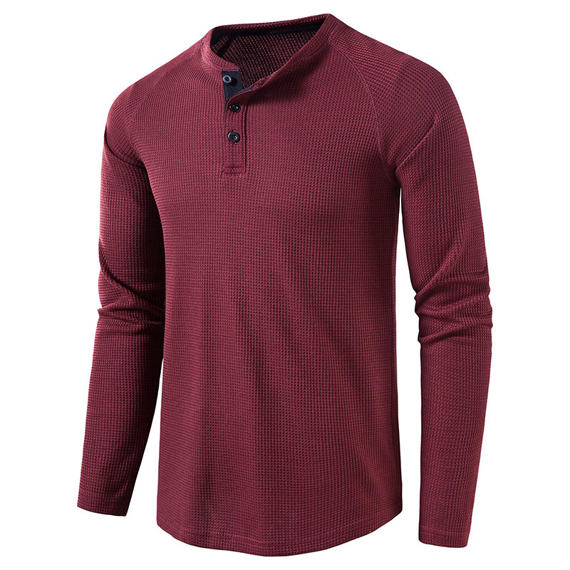 Men's Solid Color Long Sleeve Henley Shirts