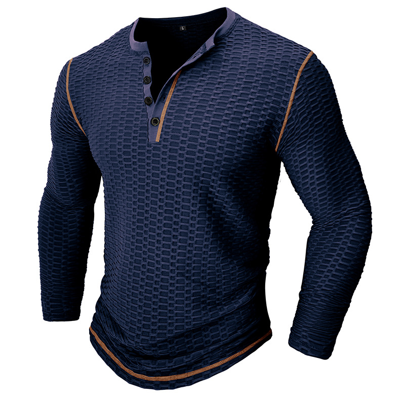 Men's Athletic Breathable Long Sleeve Henley T-shirt