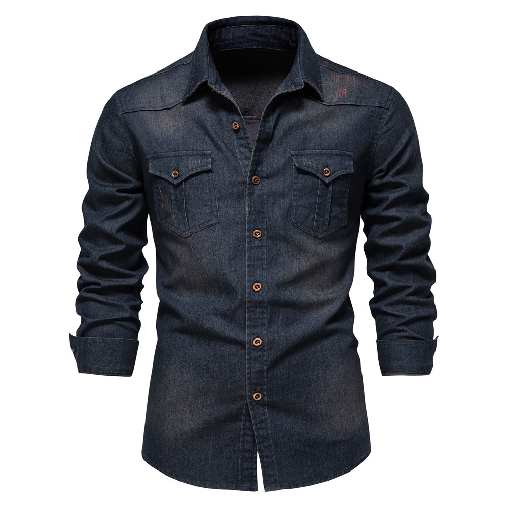 Men's Classic Long Sleeve Button-Up Denim Shirt