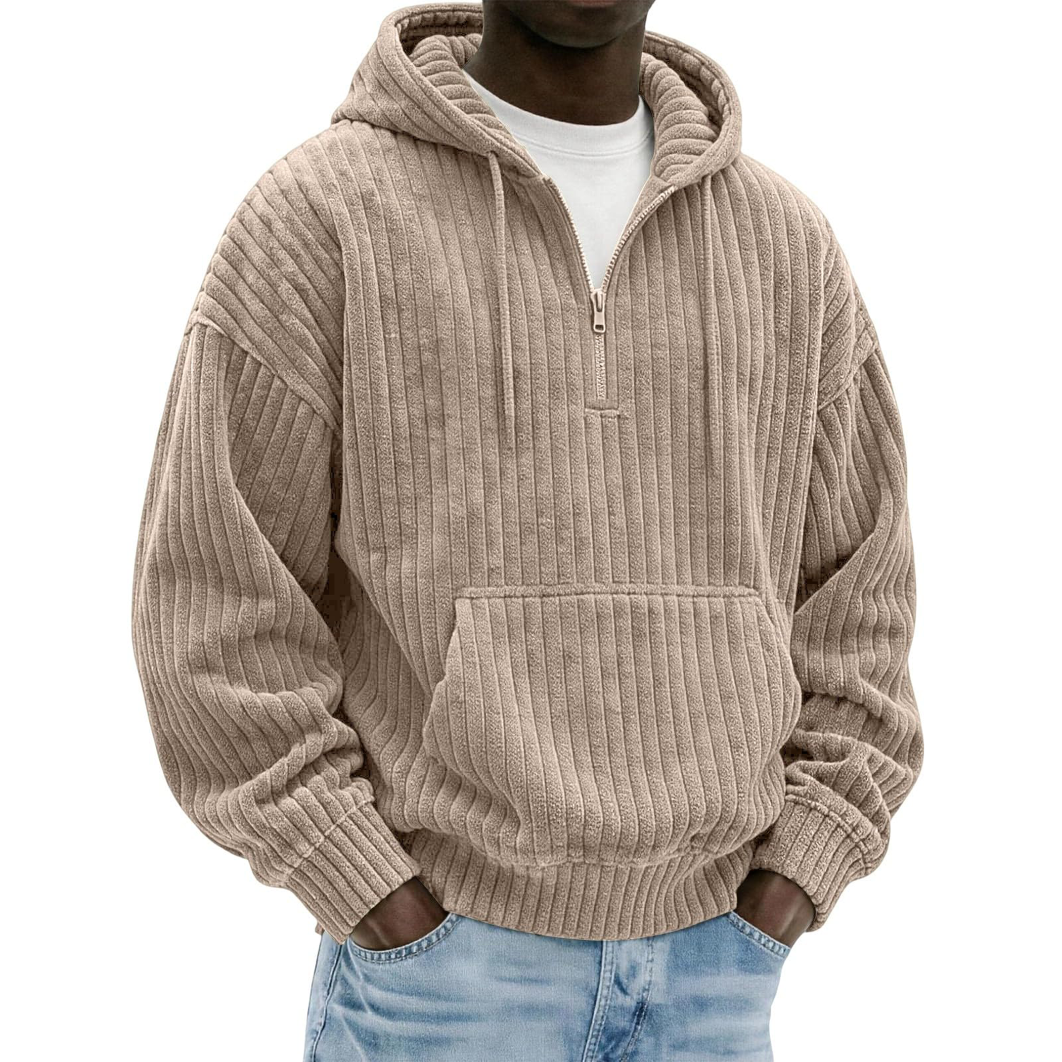 Men's Ribbed Corduroy Quarter-Zip Hoodie