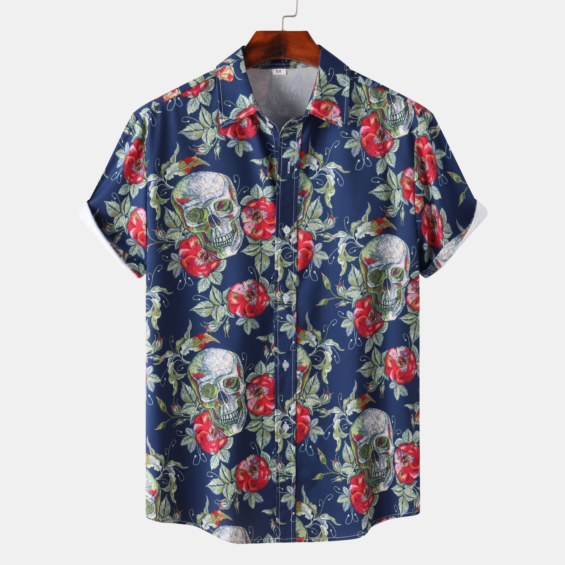 Men's Floral And Skull Print Beach Shirt Short Sleeve Casual Retro