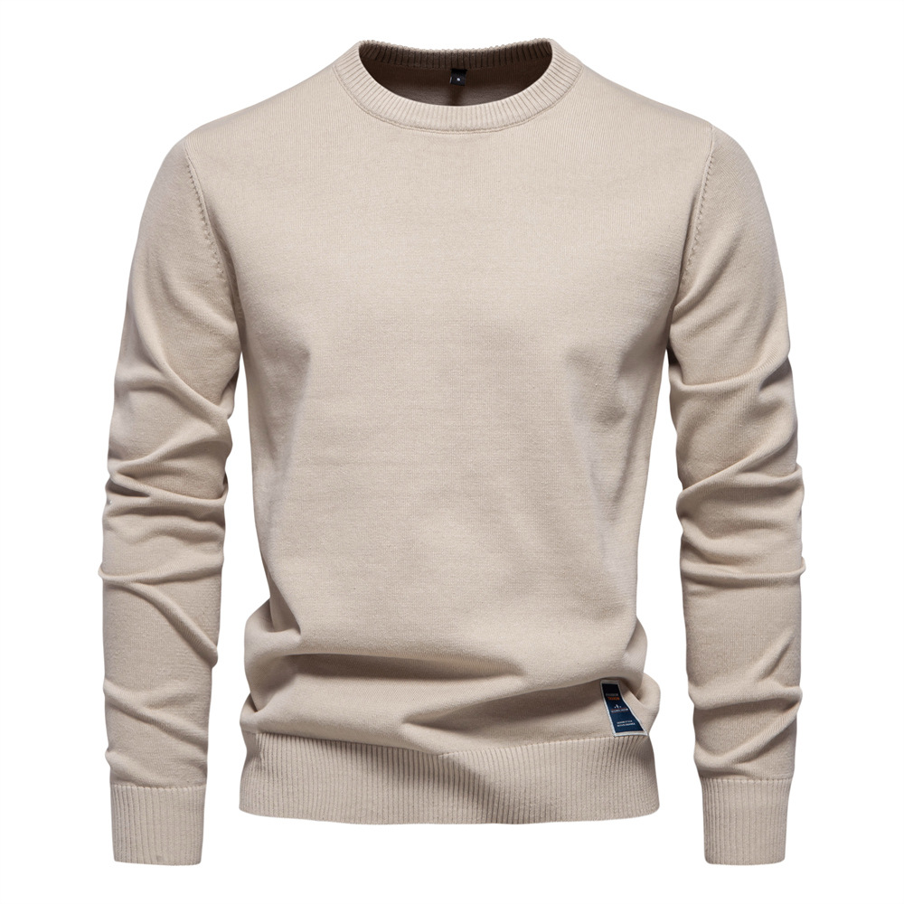 Men's Slim Fit Solid Crew Neck Cotton Sweater