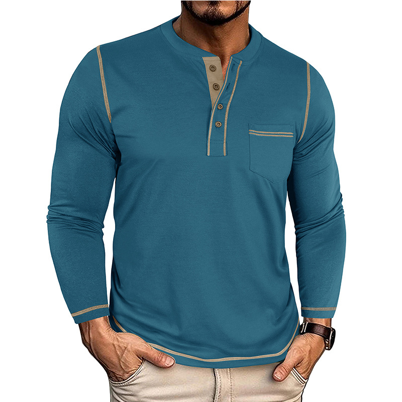 Men's Vintage Colorblock Henley Pocket T-Shirt