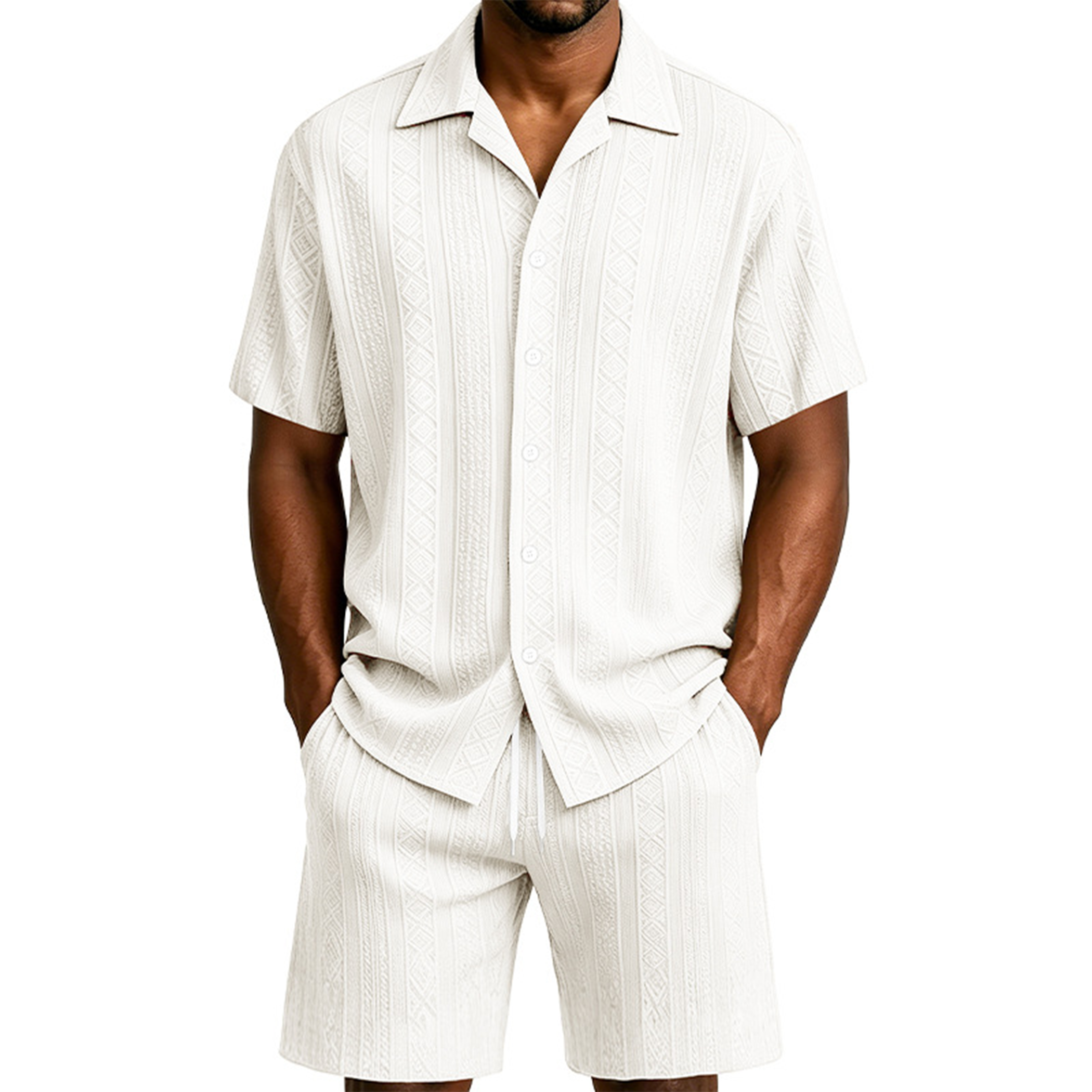 Men's Textured Jacquard Shirt & Shorts Set