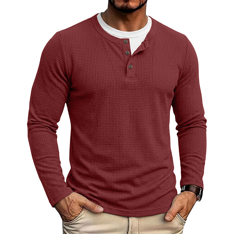 Men's Waffle Knit Long Sleeve Henley Shirt
