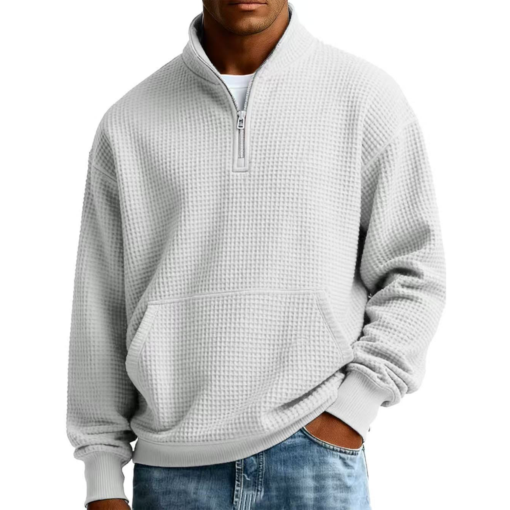 Men's Waffle Knit Quarter-Zip Sweatshirt