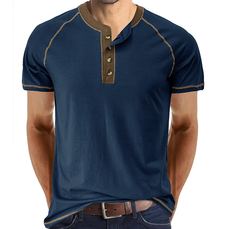 Men's Slim Fit Crew Neck Short Sleeve Henley T-Shirt