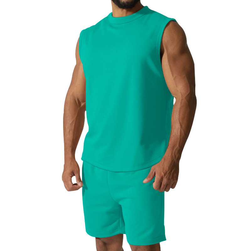 Men's Solid Color Sleeveless Sports Set