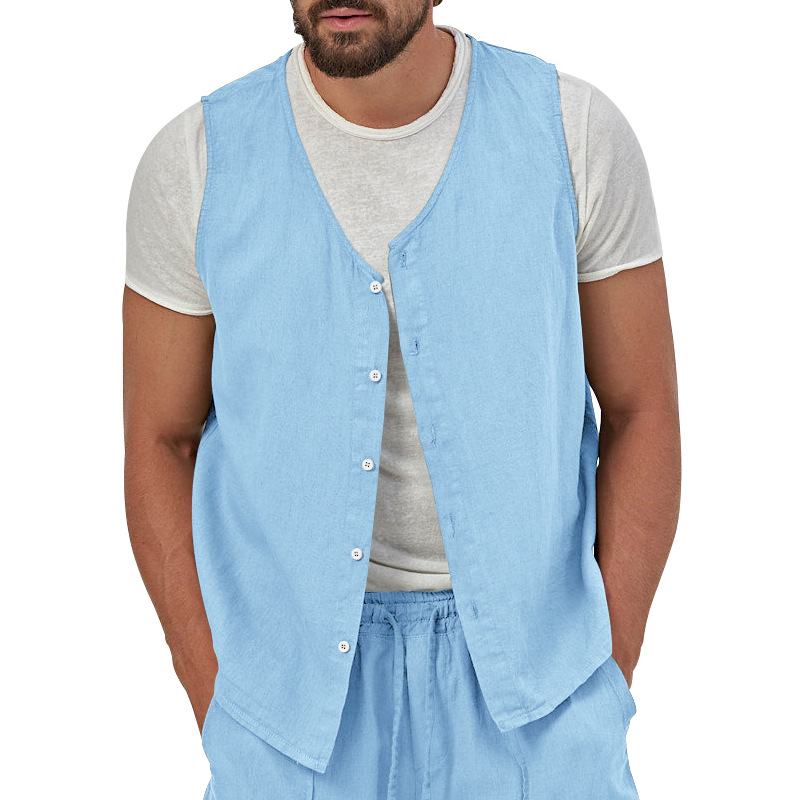 Men's Casual Button-Up Linen Vest