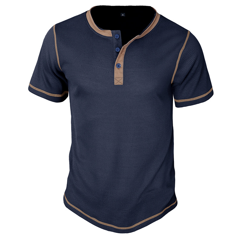 Vintage Summer Men's Color Block Henley T-Shirt