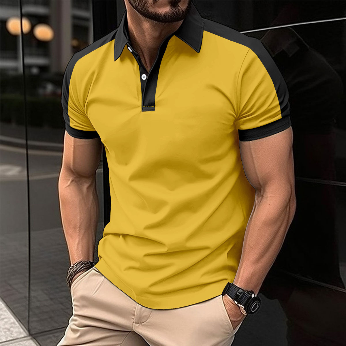 Men's Casual Collar Twill Short Sleeve Polo Shirt