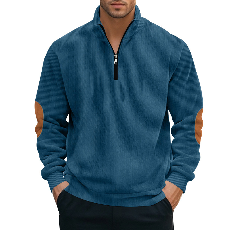 Men's Fall Half-Zip Long Sleeve Pullover Sweatshirt - Heavyweight Corduroy with Stand Collar