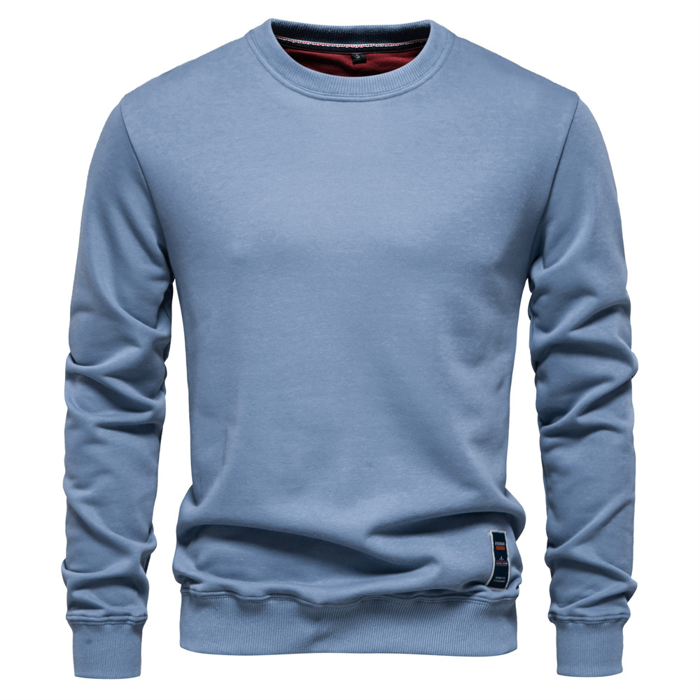 Men's Casual Loose-Fit Pullover Sweatshirt - Solid Color Crew Neck