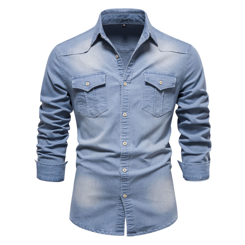 Men's Classic Long Sleeve Button-Up Denim Shirt