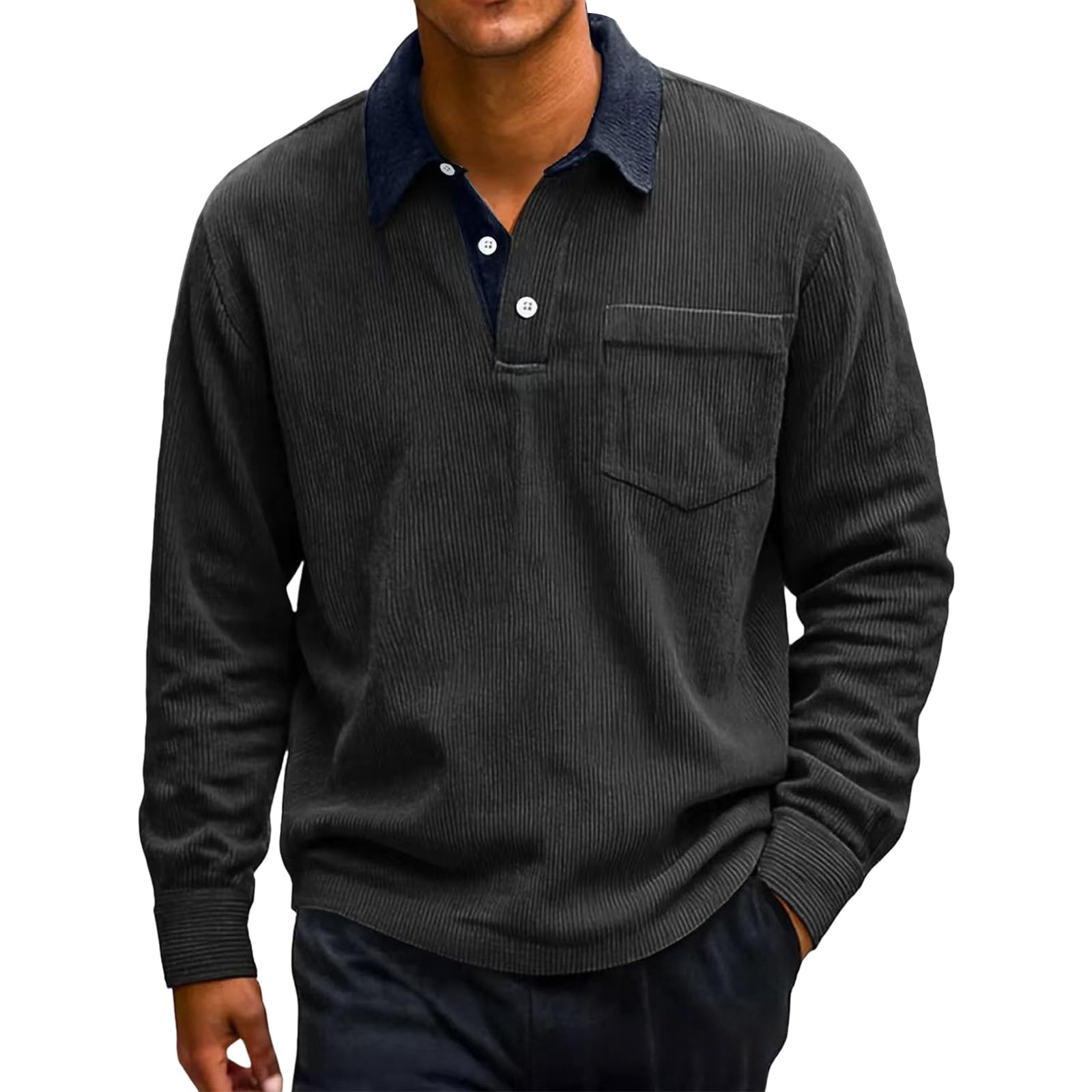 Men's Vintage Corduroy Long Sleeve Polo Shirt