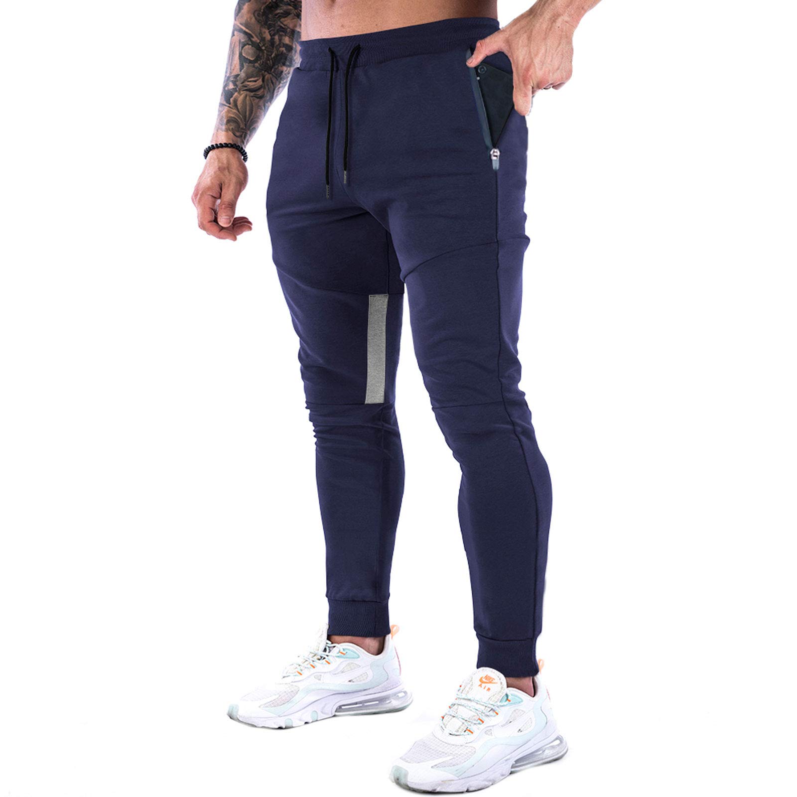 Men's Solid Color Drawstring Waist Sweatpants with Zipper Pockets