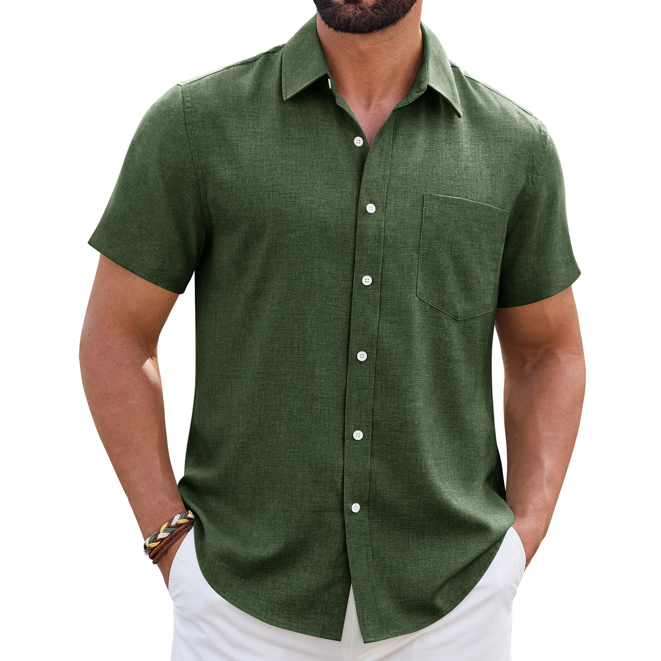 Men's Linen Short Sleeve Shirt with Chest Pocket