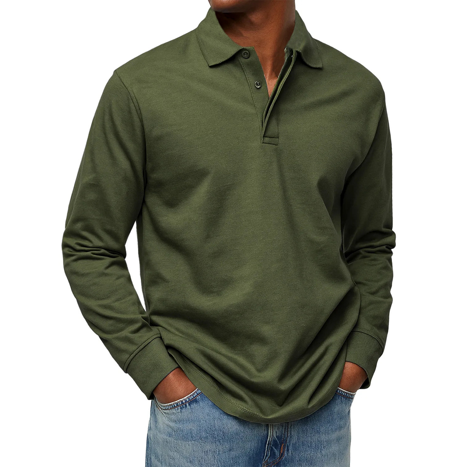 Men's Solid Color Long Sleeve Button Polo Shirt
