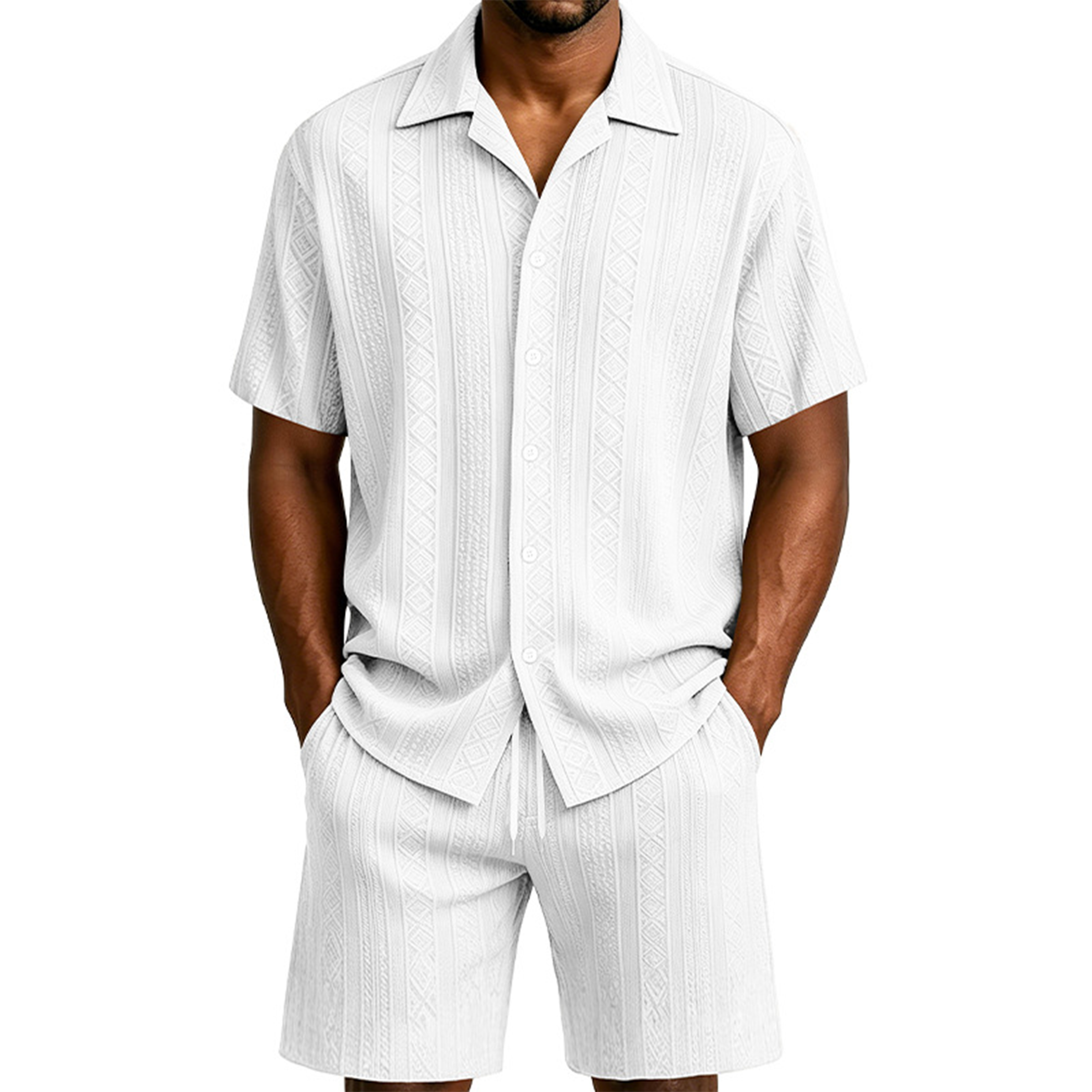 Men's Textured Jacquard Shirt & Shorts Set