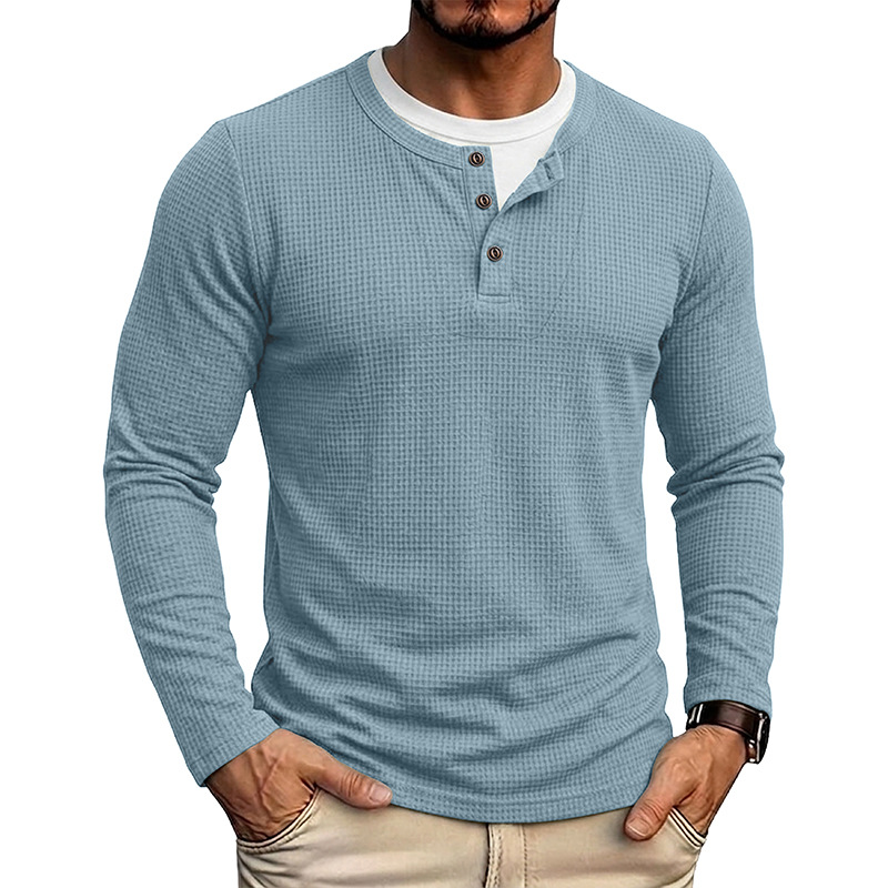 Men's Waffle Knit Long Sleeve Henley Shirt