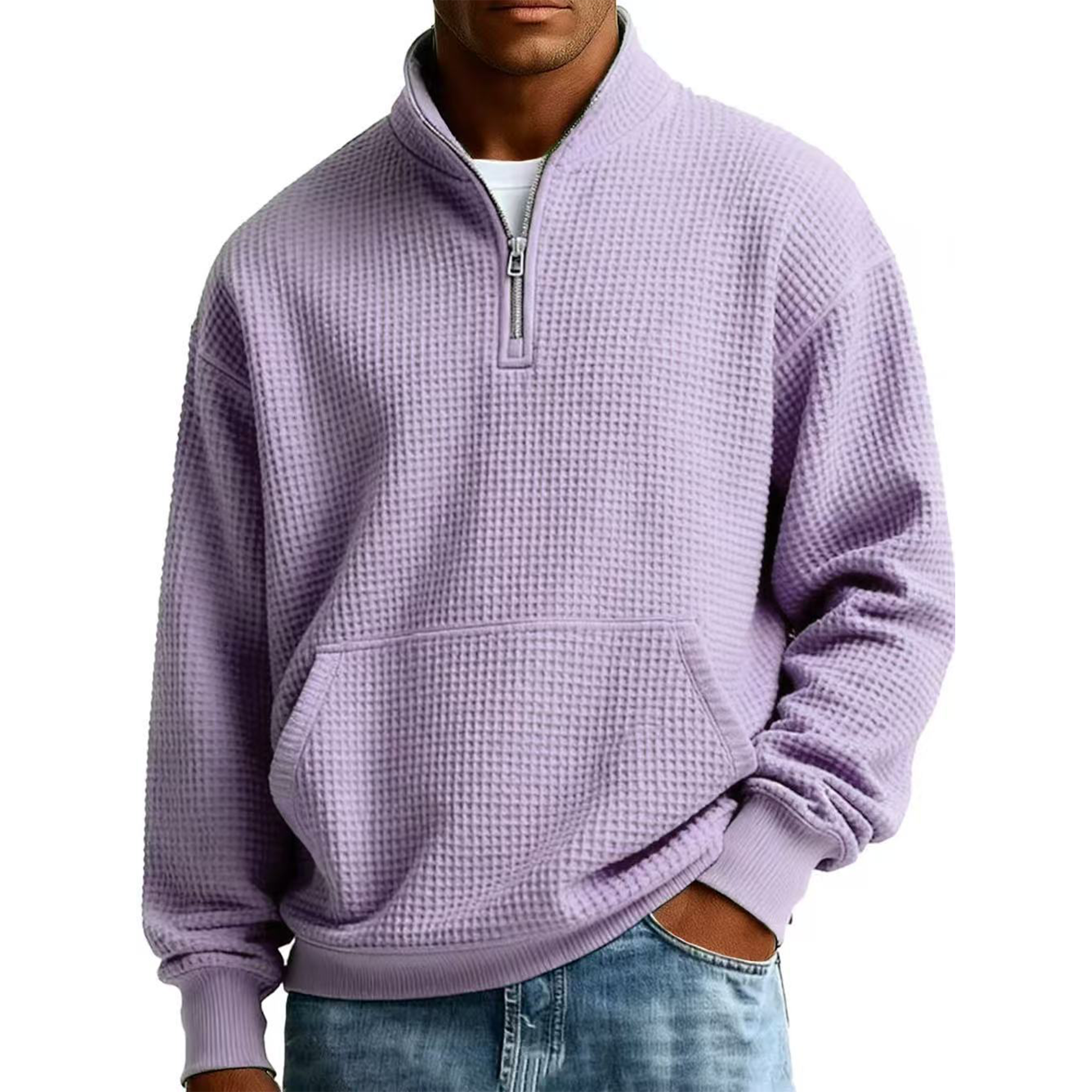 Men's Waffle Knit Quarter-Zip Sweatshirt
