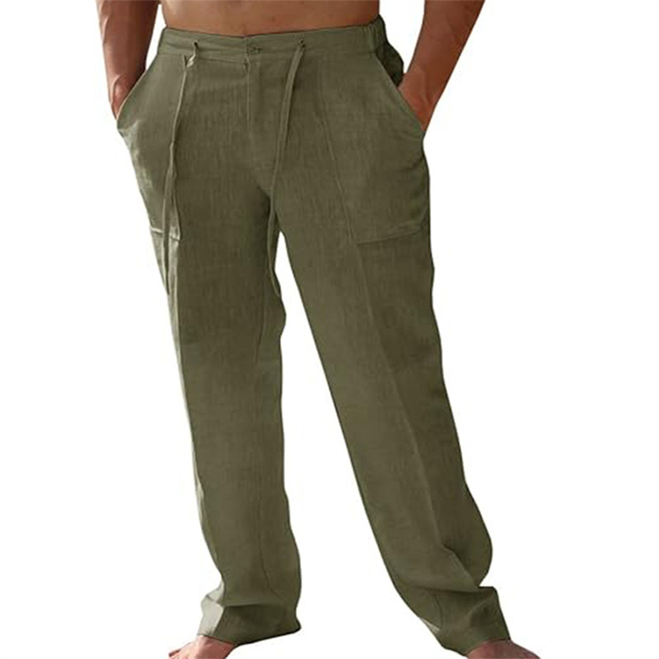 Jason Cotton Linen Drawstring Elastic Waist Casual Pants