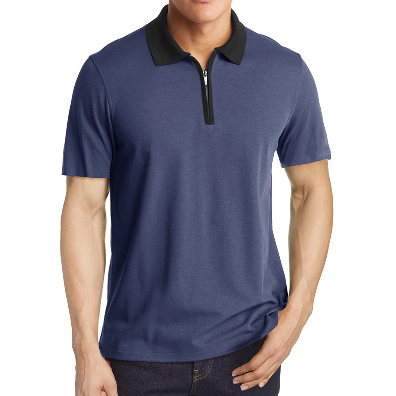 Men's Solid Color Half Zipper Short Sleeve Polo Shirt