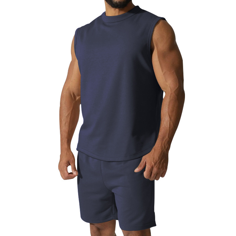 Men's Solid Color Sleeveless Sports Set