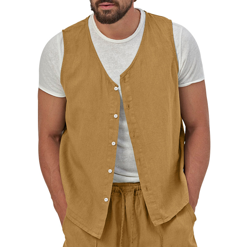 Men's Casual Button-Up Linen Vest