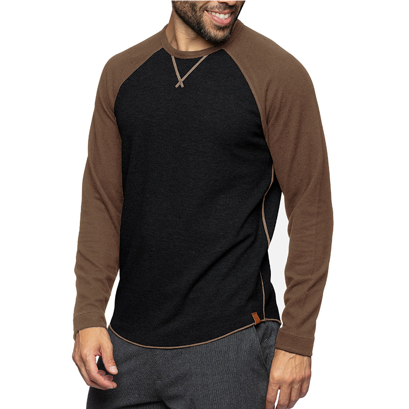 Men's Long Sleeve Crew Neck Color Block Pullover Sweatshirt