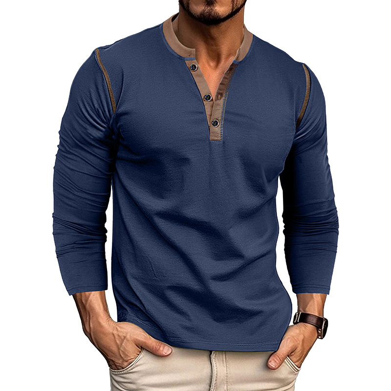 Men's Long Sleeve Vintage Henley T-Shirt for Fall and Winter