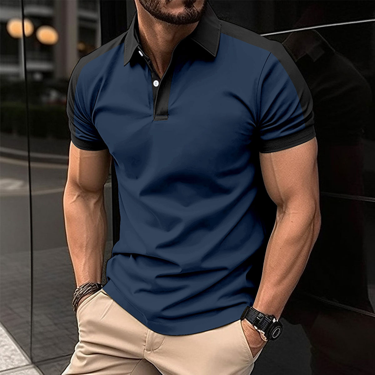 Men's Casual Collar Twill Short Sleeve Polo Shirt