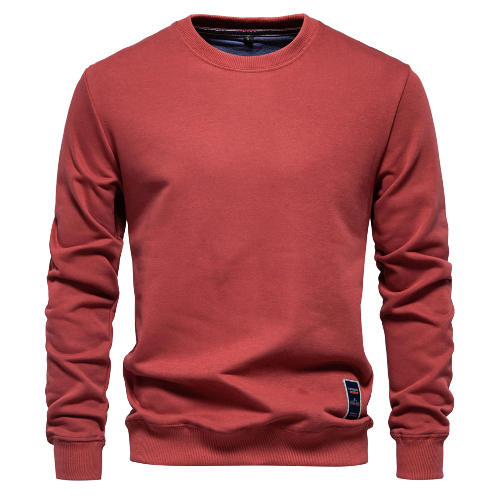 Men's Casual Loose-Fit Pullover Sweatshirt - Solid Color Crew Neck