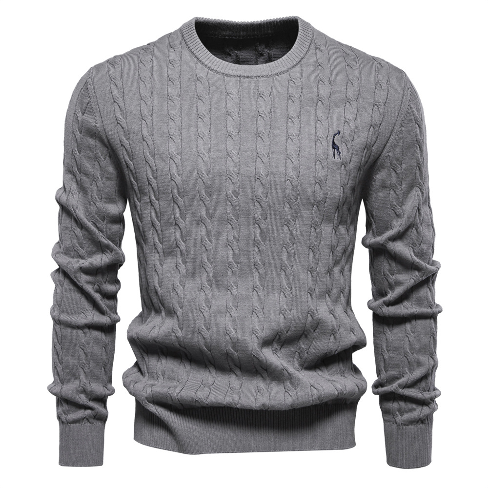Men's Crewneck Sweater with Deer Embroidery – Martwil Casual Knit Pullover