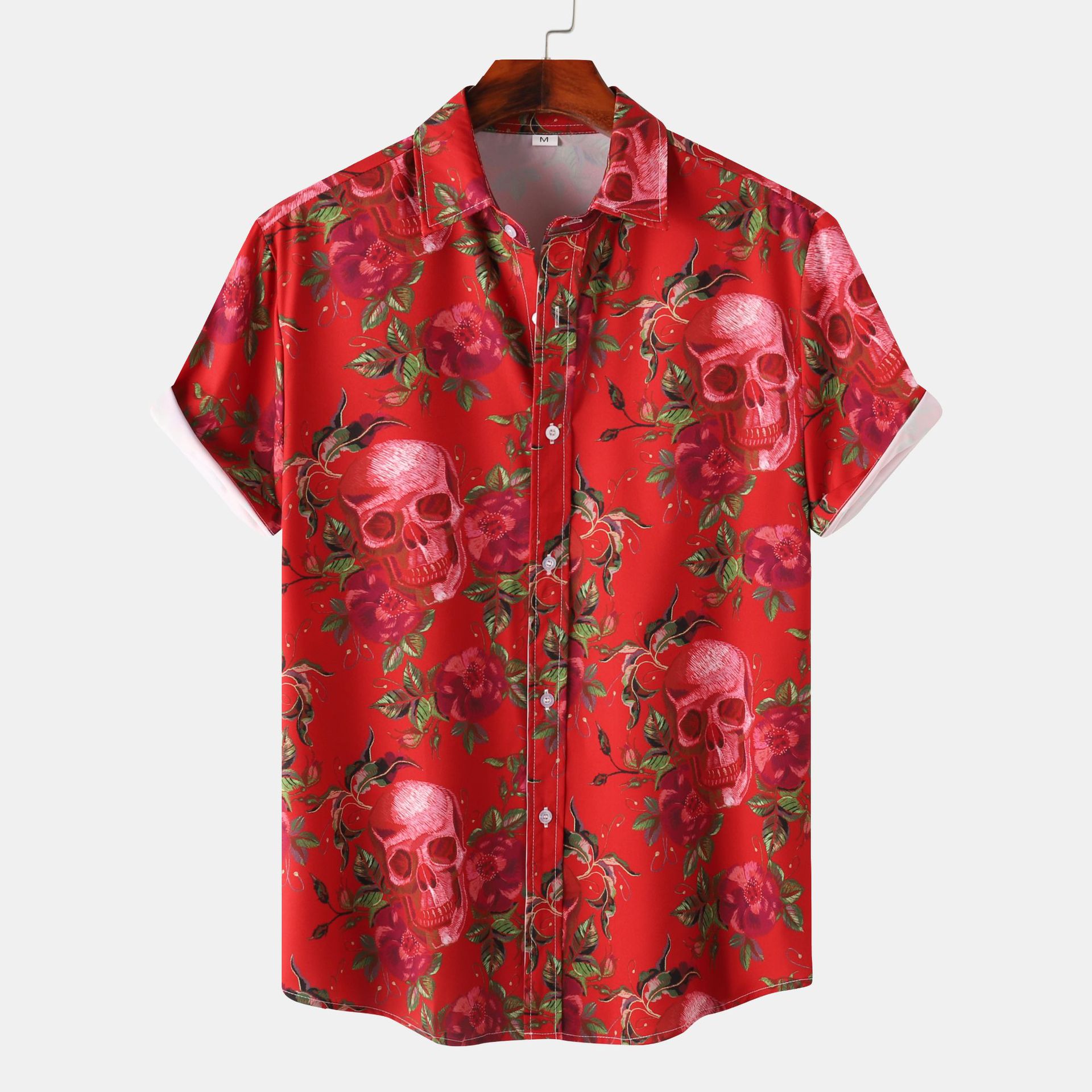 Men's Floral And Skull Print Beach Shirt Short Sleeve Casual Retro