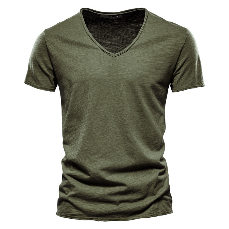 Men's Textured Solid Color V-neck T-shirt