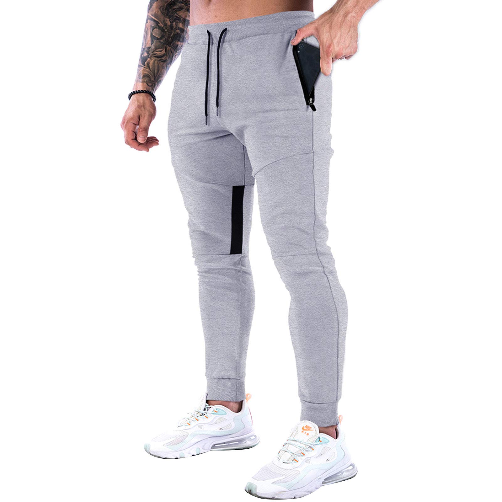 Men's Solid Color Drawstring Waist Sweatpants with Zipper Pockets