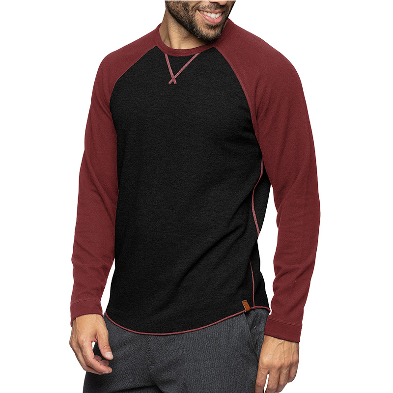 Men's Long Sleeve Crew Neck Color Block Pullover Sweatshirt