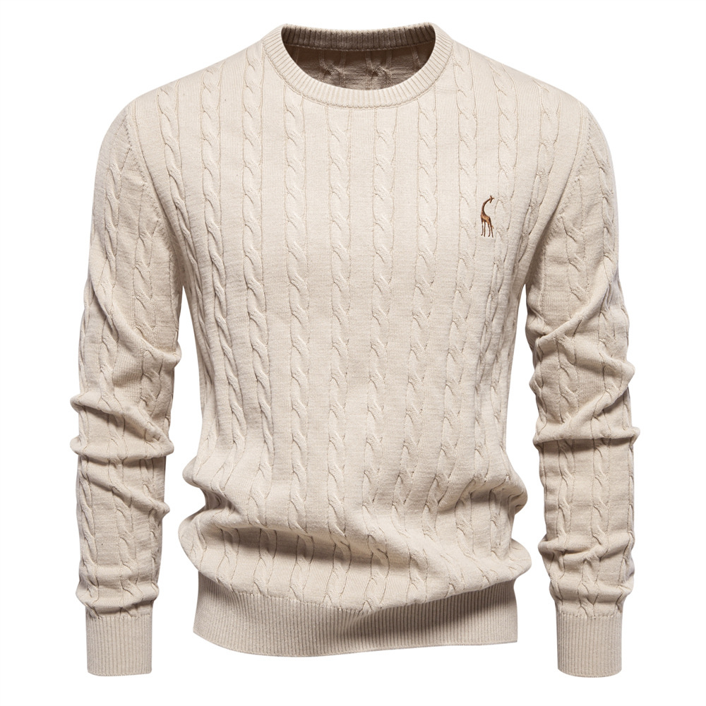 Men's Crewneck Sweater with Deer Embroidery – Martwil Casual Knit Pullover