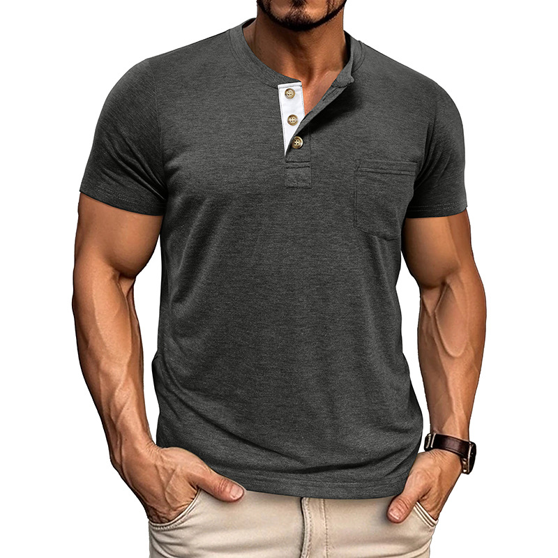 Men's Solid Color Henley Short Sleeve T-shirt