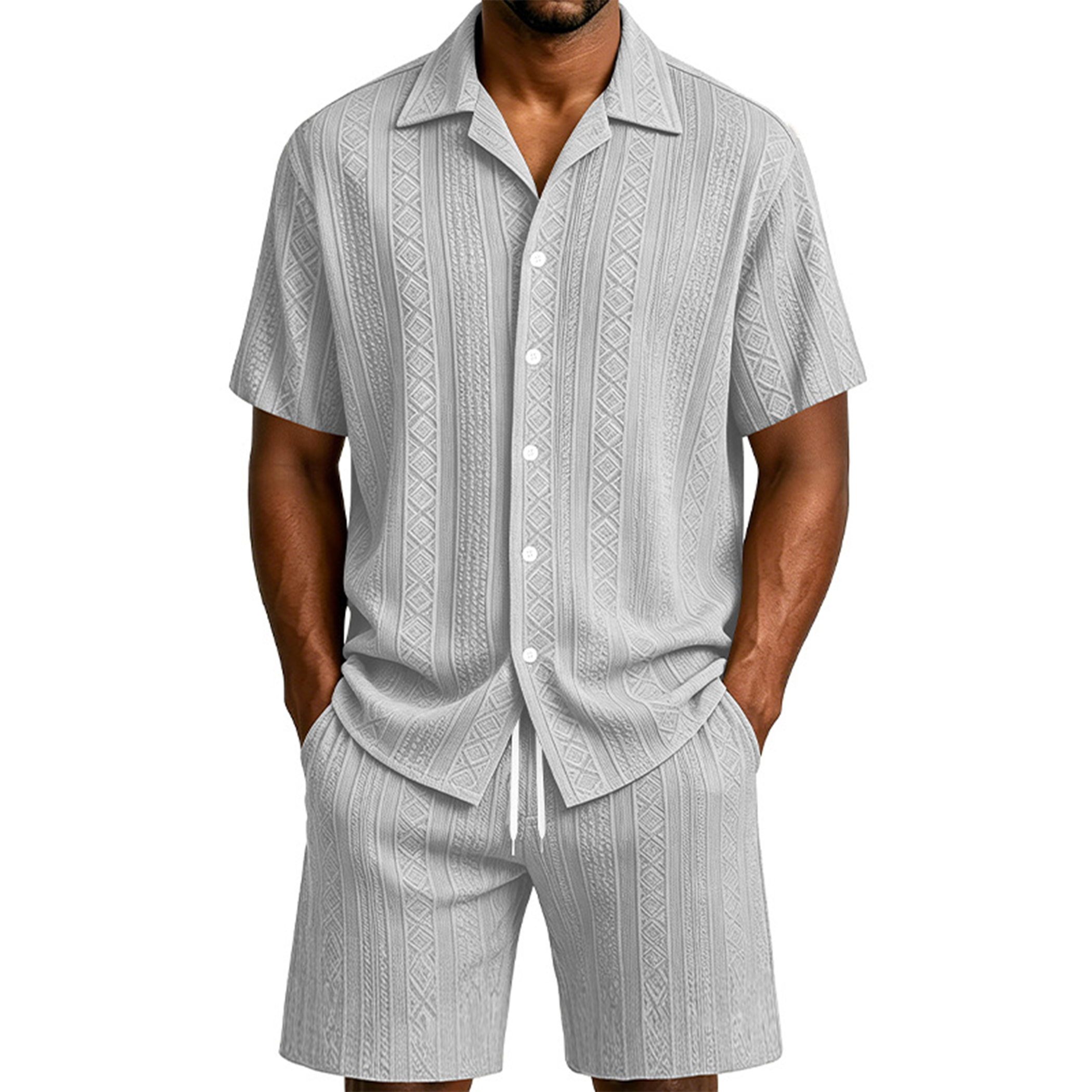 Men's Textured Jacquard Shirt & Shorts Set