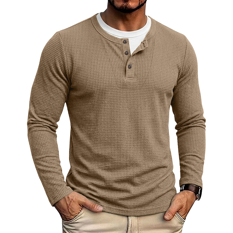 Men's Waffle Knit Long Sleeve Henley Shirt
