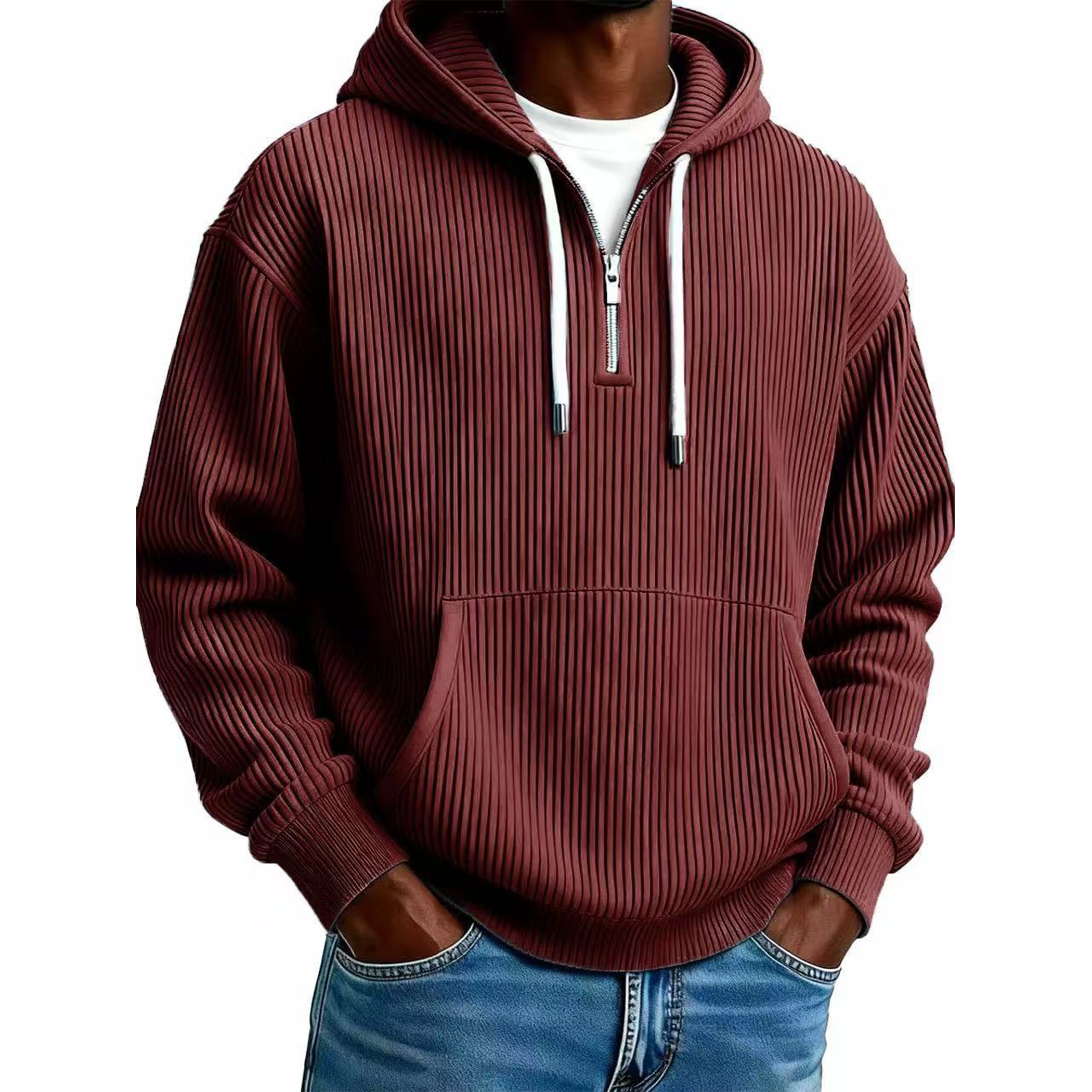 Men's Ribbed Corduroy Quarter-Zip Hoodie