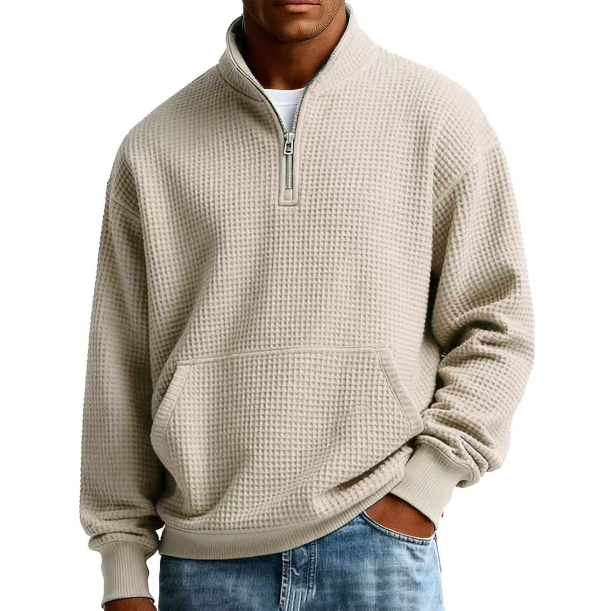 Men's Waffle Knit Quarter-Zip Sweatshirt