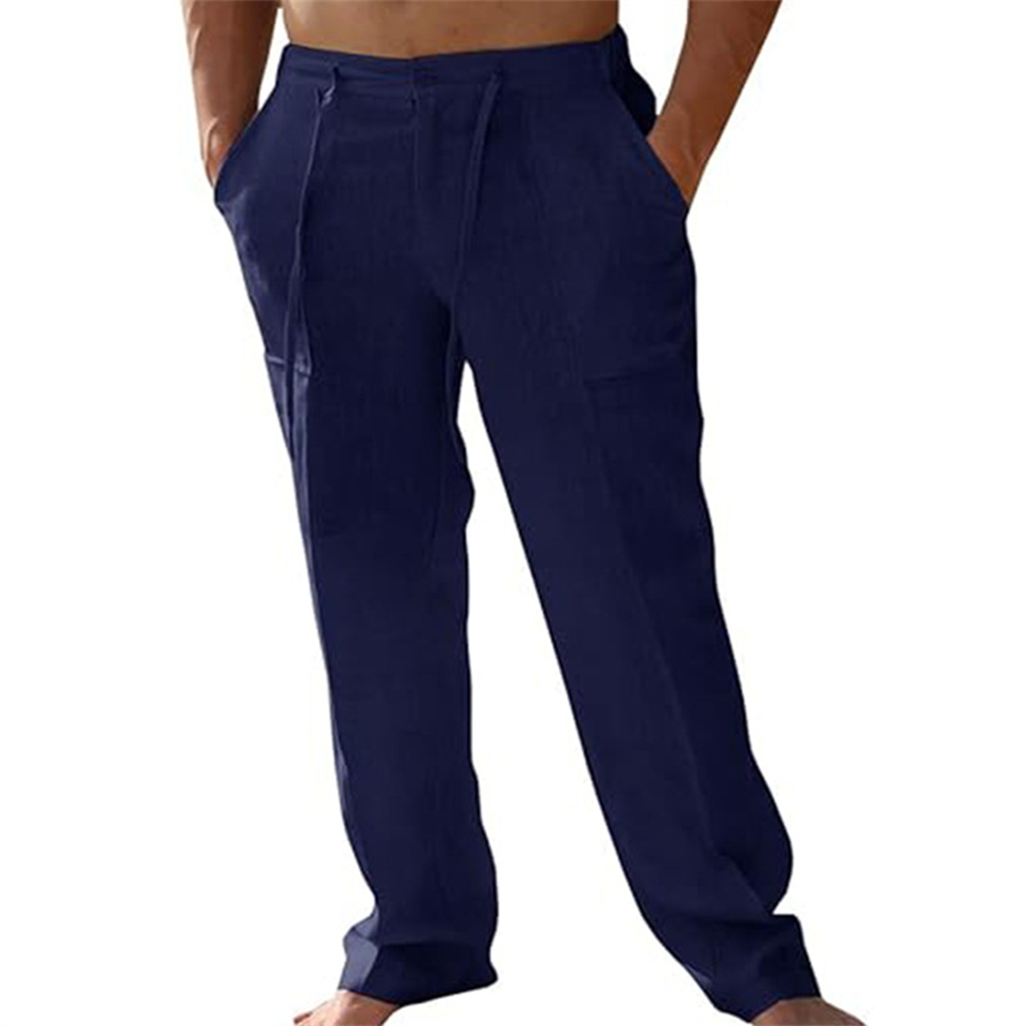 Jason Cotton Linen Drawstring Elastic Waist Casual Pants
