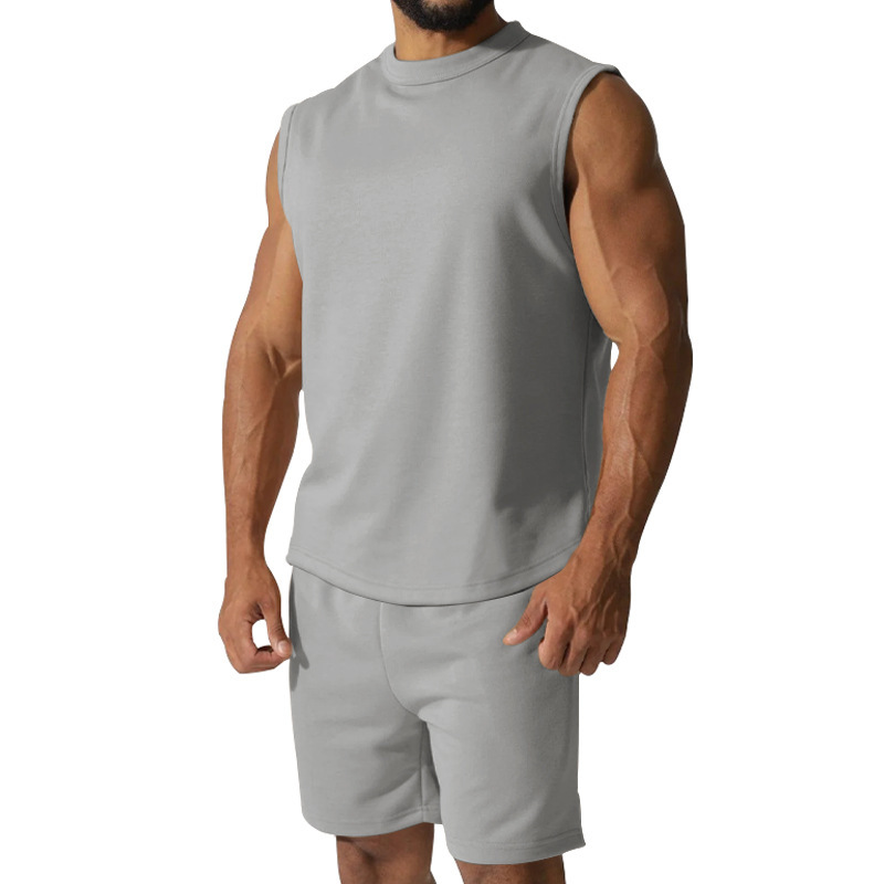 Men's Solid Color Sleeveless Sports Set