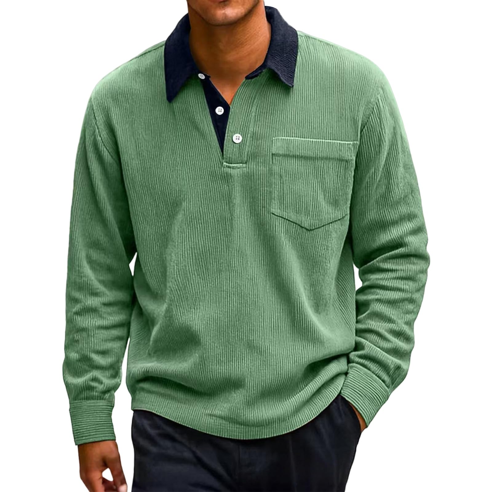 Men's Vintage Corduroy Long Sleeve Polo Shirt