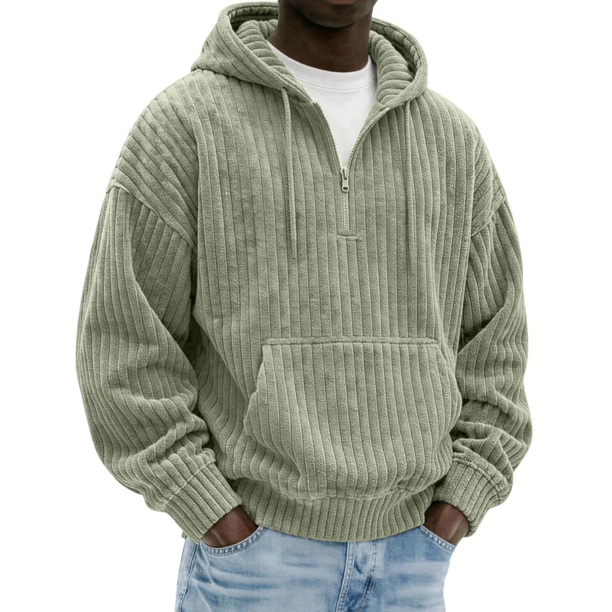 Men's Ribbed Corduroy Quarter-Zip Hoodie