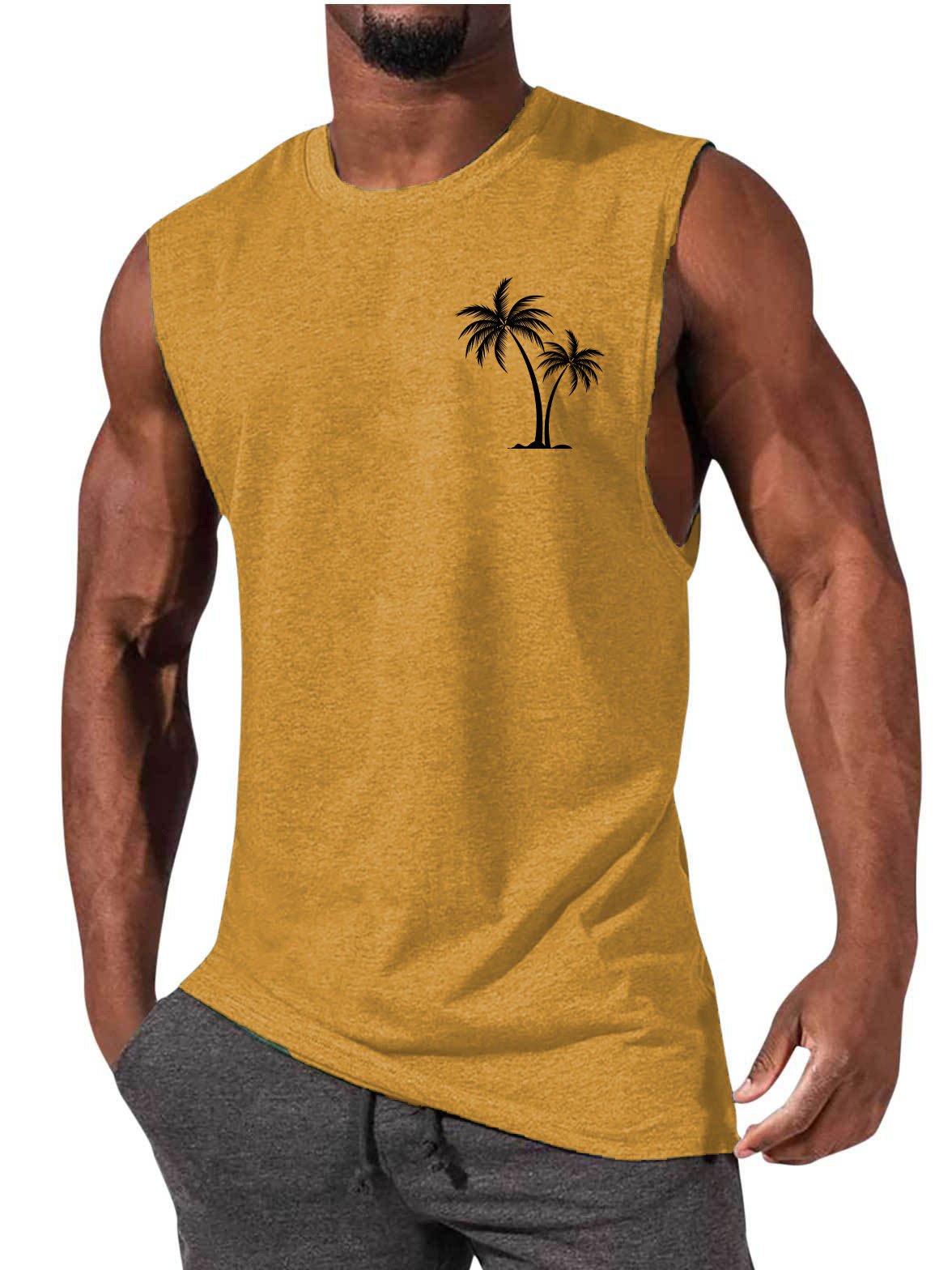 Men's Coconut Tree Print Muscle Leisure Sports Vest